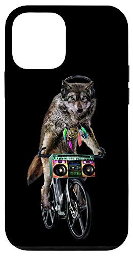 iPhone 12 mini Hippie Wolf Riding Bicycle with Boombox and Headphone Case