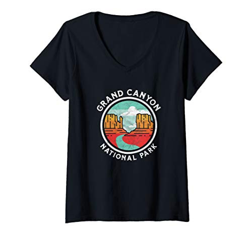 Womens Grand Canyon Vintage Seal Souvenir Retro Graphic V-Neck T-Shirt
