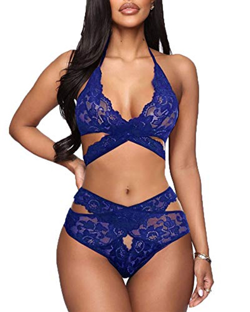 Donnalla Women Sexy Lingerie Set Two Piece Lace Bra and Panty Set Babydoll Sleepwear- Royal Blue- XX-Large Donnalla Women Sexy Lingerie Set Two Piece Lace Bra and Panty Set Babydoll Sleepwear- Royal Blue- XX-Large
