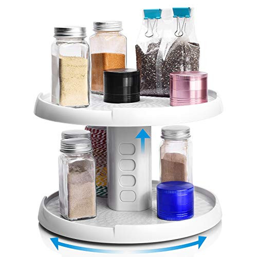 Lazy Susan-2-Tier kitchen turntable-Height Adjustable lazy susan turntable-360 Degree Rotating spice turntable and lazy susan cabinet organizer 10 inch