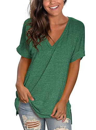 liher Women's Tshirts 2020 Casual V Neck Short Sleeve Loose Summer Tunic Tops