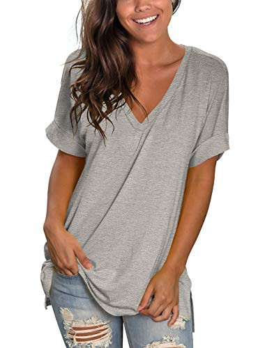 liher Women's Tshirts Casual V Neck Short Sleeve Loose Summer Tunic Tops for Legging