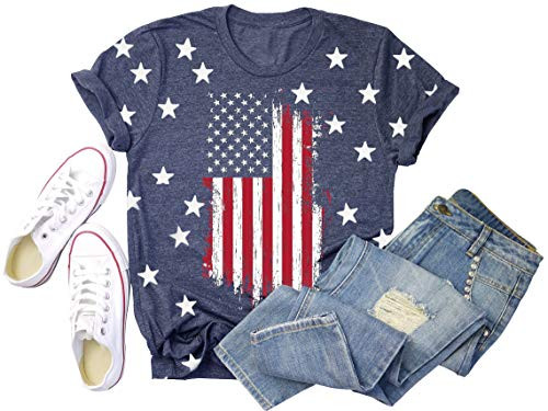 GEMLON Women 4th of July Shirt American Flag Tshirt USA Stars Stripes Patriotic Shirt Print T-Shirts Tees Vest -Blue- L- GEMLON Women 4th of July Shirt American Flag Tshirt USA Stars Stripes Patriotic Shirt Print T-Shirts Tees Vest -Blue- L-
