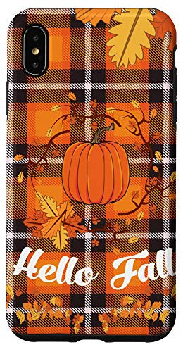 iPhone XS Max Fall Leaves Halloween Pumpkin black and Orange Plaid Case Case
