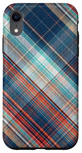 iPhone XR Blue Orange Tan Tartan Plaid Phone Case