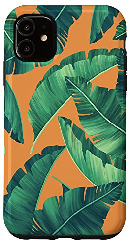 iPhone 11 Tropical Botanical Palm Banana Leaf Pattern - Summer Orange Case