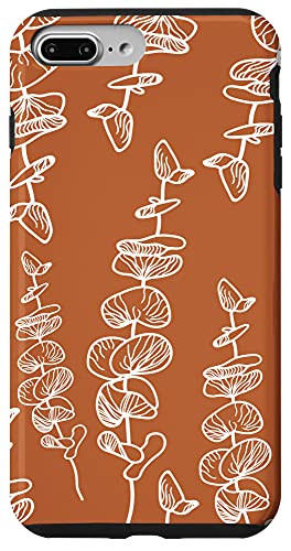 iPhone 7 Plus/8 Plus Aesthetic Line Art of Eucalyptus Leaves On Terracotta Orange Case