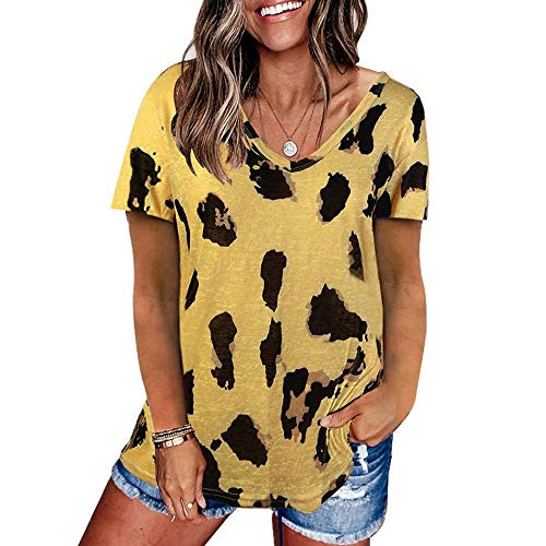 Women's Shirts Leopard Print Tops Basic Short Sleeve Soft Blouse-Summer Casual Crew Neck Loose Tunic T Shirts Tops Yellow Women's Shirts Leopard Print Tops Basic Short Sleeve Soft Blouse-Summer Casual Crew Neck Loose Tunic T Shirts Tops Yellow