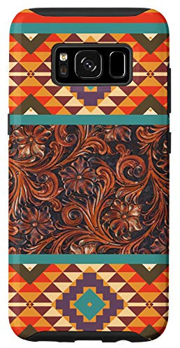 Galaxy S8 Unique Turquoise Orange Aztec Navajo Pattern Western Tooling Case