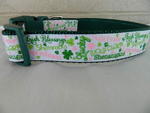 Schmoopsie Couture St Patrick's Day All The Irish Things on White Dog Collar -Large -15inch-24inch--