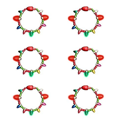 Glowmaker Light Up LED Christmas Holiday Bulb Bracelet -3 Mini Bulbs- - Pack of 6