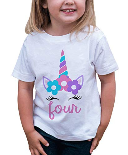 7 ate 9 Apparel Girls Four 4 Fourth 4th Birthday Unicorn T-Shirt 4T White