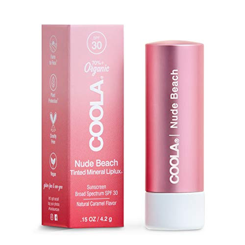 Coola- Organic Mineral Sunscreen Tinted Lip Balm Lip Care for Daily Protection Broad Spectrum SPF 30 Reef Safe- Nude Beach- 0.15 Ounce