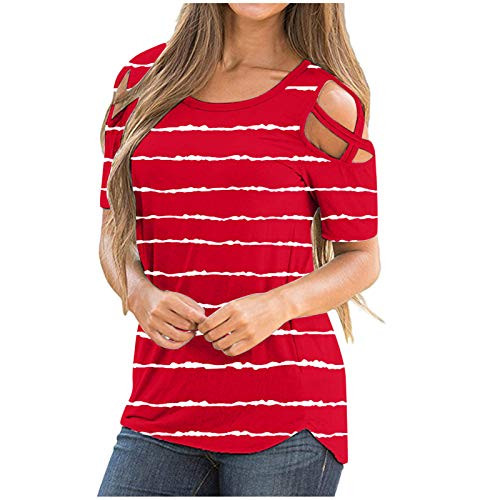 Womens Summer Cold Shoulder T Shirts Pullover Short Sleeve Tunic Strappy Tops Blouses Womens Summer Cold Shoulder T Shirts Pullover Short Sleeve Tunic Strappy Tops Blouses