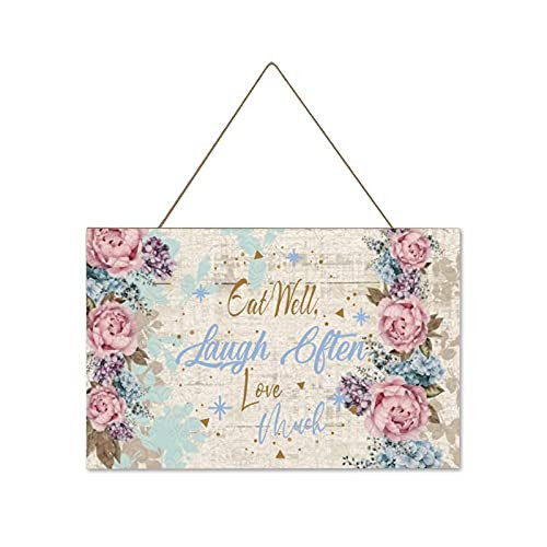 Eat Well- Laugh Often- Love Much Inspired Wood Hanging Plaques- Rustic Signs for Home Decor- Craft Projects Farmhouse Shop Wall Bar Decoration- Living Room Bedroom Entryway Kitchen Decal.