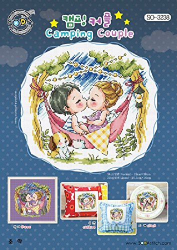 SO-3238 Camping Couple- SODA Cross Stitch Pattern Leaflet- Authentic Korean Cross Stitch Design- Cross Stitch Pattern Chart- Color Printed on Coated Paper