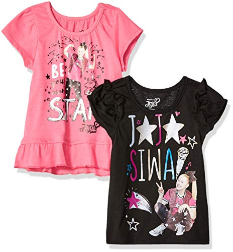 Nickelodeon Girls' Little JoJo Siwa 2 Pack Tees- Pink/Black- 6X