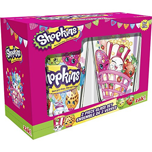 Zak Designs SHPE-B080 Shopkins Pint Glass Tumblers 16 oz. Capacity, Set of 2, D'lish Donut & Strawberry Kiss