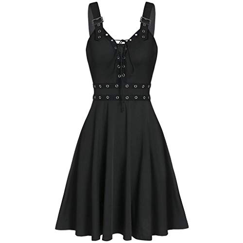 Lazapa Women's Gothic Punk Sleeveless Strap Dress Fashion Dress Gothic Vintage Romantic Casual Dress Black