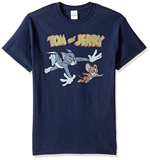 TOM and JERRY Men's Chase T-Shirt- Navy- Large TOM and JERRY Men's Chase T-Shirt- Navy- Large