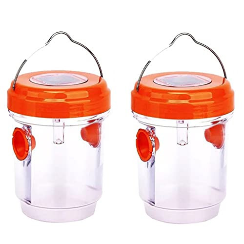2pcs Solar Charging Wasp Traps Outdoor Hanging Reusable Hornet Traps For Catching Bug Insects With LED Light Catcher Killer