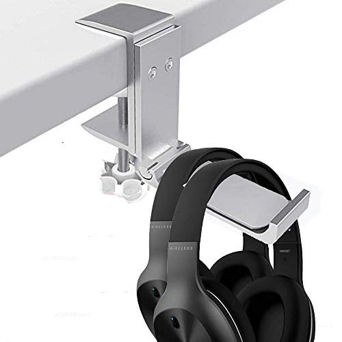FUZADEL Headphone Hanger Headset Holder Under Desk Clamp Aluminum Headphone Stand Holder Adjustable Earphone Headset Stand Universal Gaming Headphones Hanger Hook for Desk Horizontal or Vertical