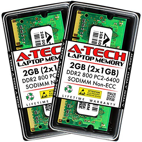 A-Tech 2GB -2x1GB- DDR2 800MHz SODIMM PC2-6400 1.8V CL6 200-Pin Non-ECC Unbuffered Laptop RAM Memory Upgrade Kit