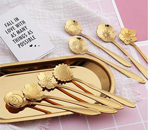 Creative Flower Coffee Spoon, Stirring Spoon, Sugar Spoon, Stir Bar Spoon, Mixing Spoon, Tea Spoon, Ice Tea Spoon, Ice Cream Spoons (gold)