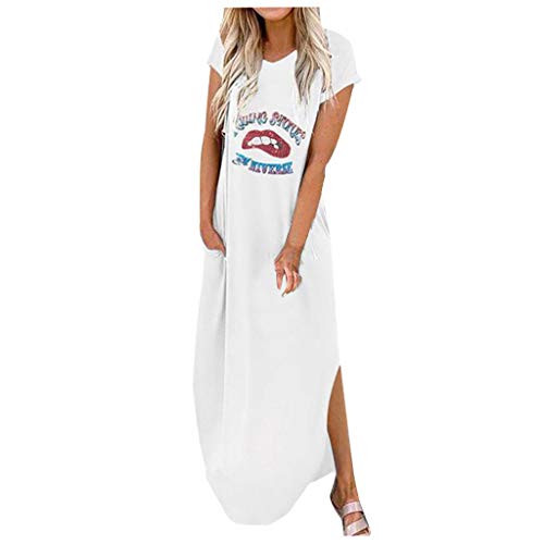 TWIFER Dresses for Women Casual Summer Casual Letter Printed O-Neck Short Sleeve Long Dress Pocket Loose Maxi Dress White TWIFER Dresses for Women Casual Summer Casual Letter Printed O-Neck Short Sleeve Long Dress Pocket Loose Maxi Dress White