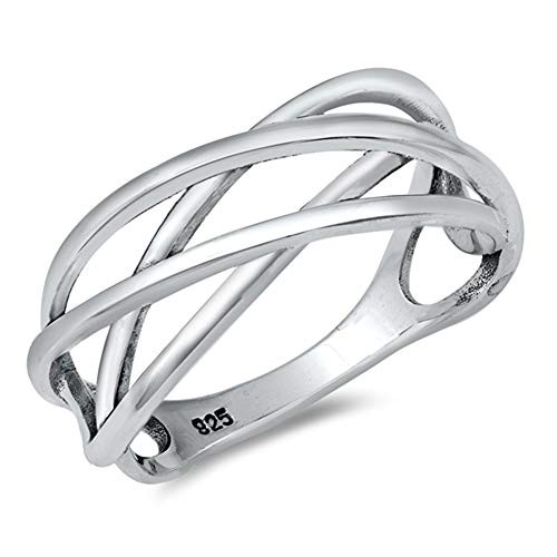 Fashion Modern Criss Cross Weave Knot New .925 Sterling Silver Band Size 9