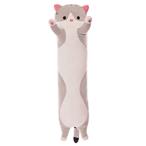Cute Plush cat Doll Cute Cartoon Soft Padded Kitten Pillow Long Throw Sleep Pillow Doll Toy Gift for Kids and Girlfriends Various Sizes -Yellow- 70cm/27.5in-