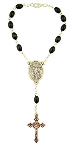 Black Prayer Bead Saint Michael One Decade Auto Rosary, 5 Inch (H)
