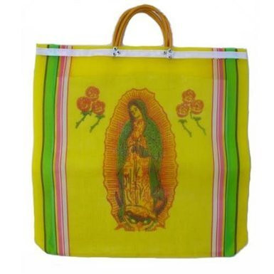 Virgin of Guadalupe Mexican Mesh Market Bag -Yellow-