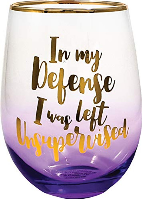 Spoontiques In My Defense Stemless Glass- 20 ounces- Purple