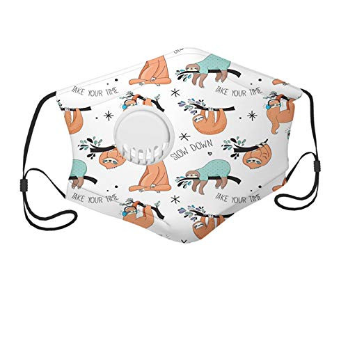 Comfortable Windproof mask-Sloth- Pattern with Hand Drawn Sloths on Branches Laziness Mood Words Fun-Blue Orange-Printed Facial decorations for Kids-2-6T-