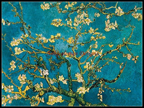 Almond Branches in Bloom - DIY Chart Counted Cross Stitch Patterns Designed for DMC Floss Needlework for embroidery
