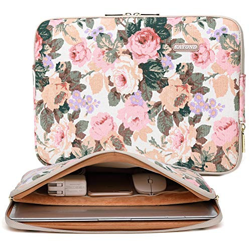Kayond Canvas Water-Resistant 13.3 Inch Laptop Sleeve case for 12.5 inch 13inch Notebook Computer 12.9 Pocket Tablet (13-13.3 inch, White Camellia)