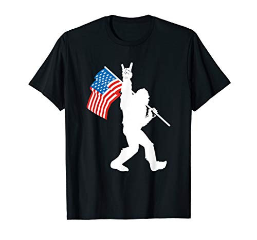 Funny Bigfoot Rock and Roll USA Flag for Sasquatch Believers T-Shirt Funny Bigfoot Rock and Roll USA Flag for Sasquatch Believers T-Shirt