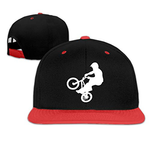 HAUGNCAP03 BMX Hip Hop Baseball Cap- Boys Girls Solid Flat Bill Adjustable Snapback Hats Red