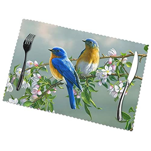 Cute Birds On Spring Branch Placemats Set of 6 Washable Table Placemats Heat Resistant Tray Mats Table Place Mats 12x18 in