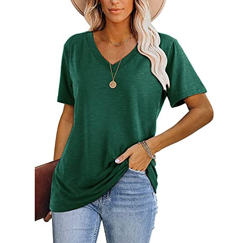 Tops for Women T-Shirts Basic-Solid Color V-neck Short Sleeve Tops Summer Loose Casual Comfy Flowy Blouse Tunic Tops for Women T-Shirts Basic-Solid Color V-neck Short Sleeve Tops Summer Loose Casual Comfy Flowy Blouse Tunic