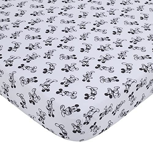 Disney Mickey Mouse - Timeless Mickey White  and  Black Fitted Crib Sheet- Black- White