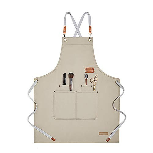 VANRISE BBQ Apron-Chef Apron-Cooking Apron With Pockets- Cross Back Aprons For Women and Men-Designed for Kitchen-BBQ-Cooking-Chef and Grill-Adjustable Size M-XXL-Canvas?Khaki-?
