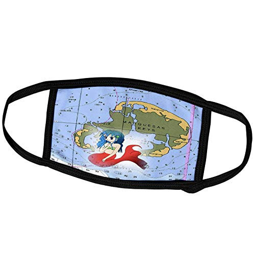 3dRose Florene - Nautical Map Decor - Print of Florida Keys Chart with Mermaid - Face Masks -fm_204871_2-