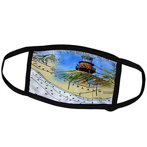 3dRose Florene - Nautical Map Decor - Print of Sanibel Nautical Chart with Real Lighthouse - Face Masks -fm_204898_3-