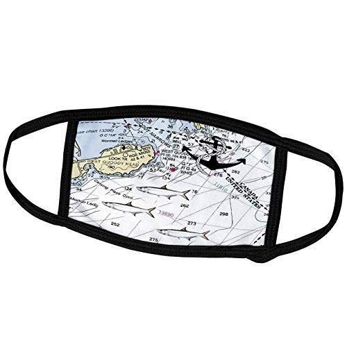 3dRose Florene - Nautical Map Decor - Print of Bay of Fundy Chart with Anchor - Face Masks -fm_204866_3-
