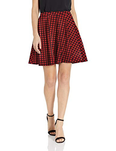 Star Vixen Women's Full Short Ponte Knit Skater- Black/red Houndstooth- Extra Large
