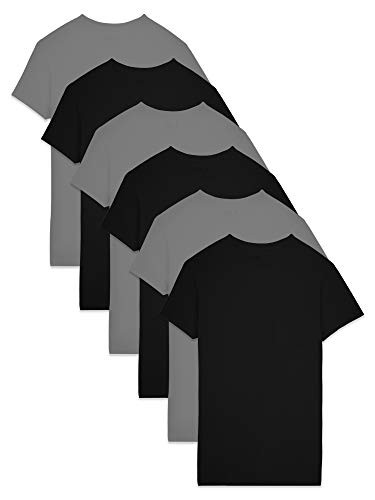 Fruit of the Loom Men's Stay Tucked Crew T-Shirt- Classic Fit-Black/Grey-6 Pack- 3X-Large