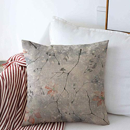 Throw Pillow Covers 18inch x 18inch Pattern Blue Birthday Watercolor Delicate Branches Poinsettia Abstract Nature Green Branch Christmas Cushion Square Linen Pillowcase for Winter Home Decoration