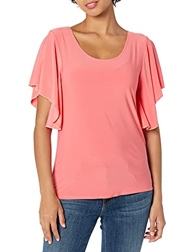Star Vixen Women's Angel Sleeve Top- Coral Solid- Large